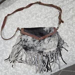 Stylish Fringe Leather and Fur Myra Crossbody Bag